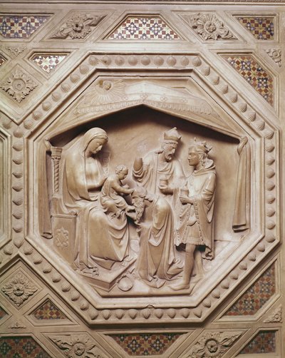 Die Anbetung der Könige, Detail vom Sockel des Tabernakels, 1349-59 von Andrea di Cione Orcagna
